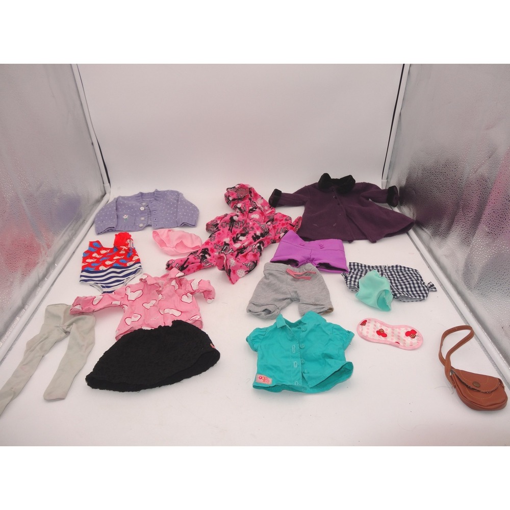 Our Generation 18 Inch Doll Clothes Lot Purple Winter Coat Pajamas Swimsuit Eye